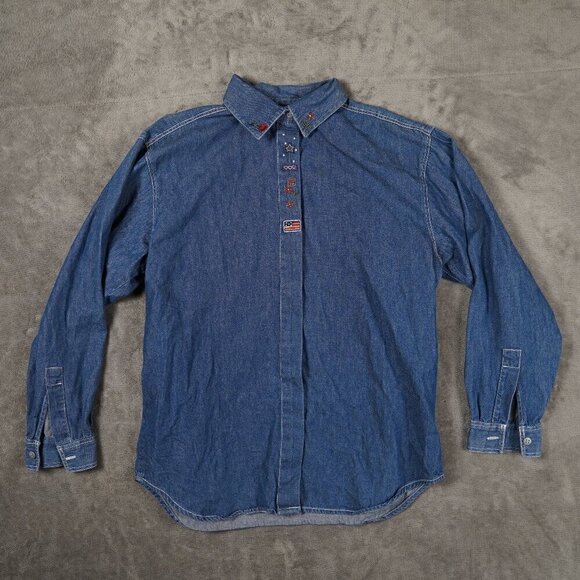 Vintage 90s Capacity Patriotic American Embroidered Patch Denim Shirt M Teacher - Picture 2 of 8